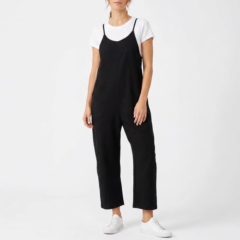 Authentic Black Cotton Harem Jumpsuit Adjustable Straps Pockets Small
